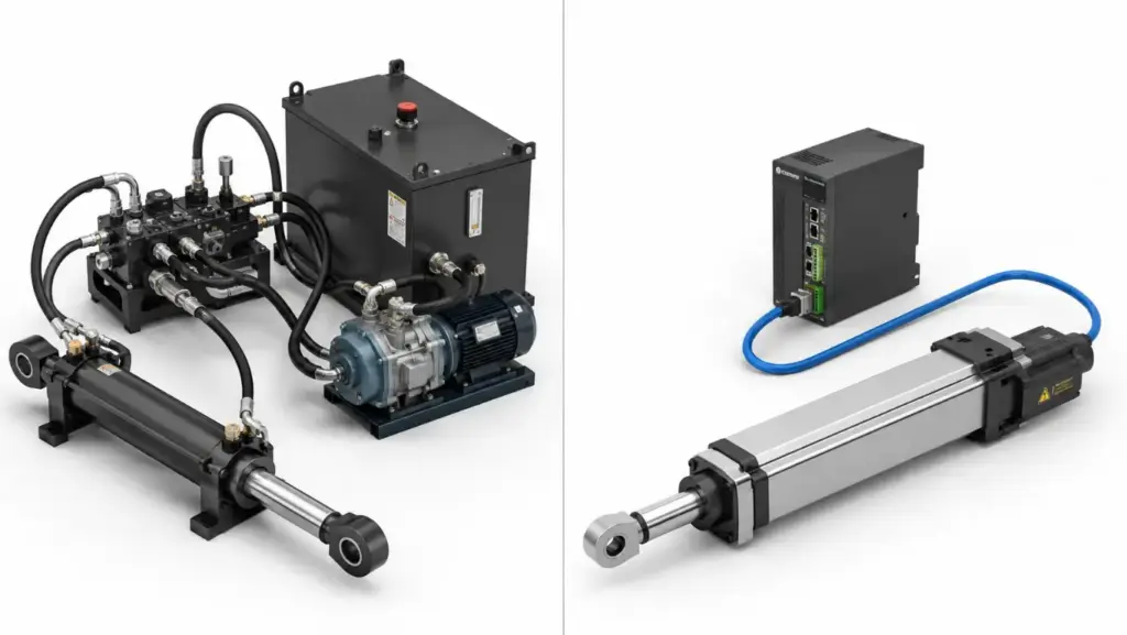 System architecture comparison between hydraulic and electric actuators